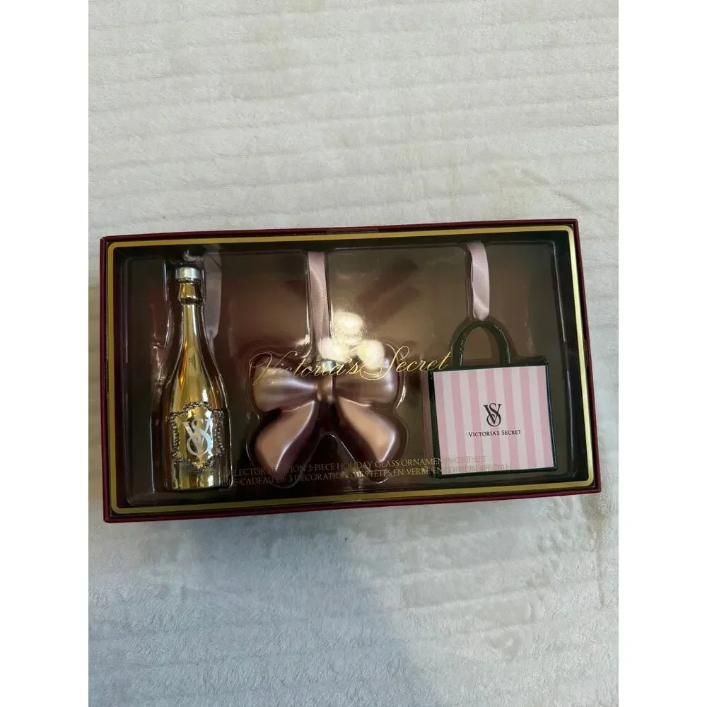 NWT Victoria's Secret Collector's Edition 3-Piece Holiday Glass Ornaments Set